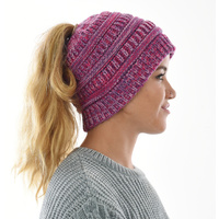 Three Toned Messy Bun Beanie | Purple / Hot Pink 