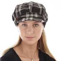 Check Newsboy Hat with Bow & Button | Brown - Chocolate Brown | L