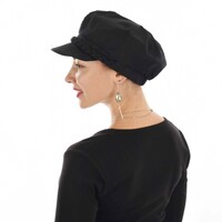 High Crown Bakerboy Chemo Hat with Braid Hatband | Black | High Crown | Stretch Fit