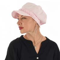 High Crown Bakerboy Chemo Hat with Braid Hatband | Pink | Modified Crown | Stretch Fit