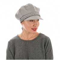 High Crown Bakerboy Chemo Hat with Braid Hatband | Light Grey | High Crown | Stretch Fit