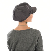 High Crown Bakerboy Chemo Hat with Braid Hatband | Dark Grey | High Crown | Stretch Fit
