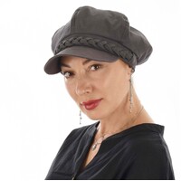 High Crown Bakerboy Chemo Hat with Braid Hatband | Dark Grey | Modified Crown | Stretch Fit