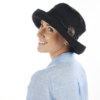 Big Button Linen Bucket Hat | Black | Adjustable S/M