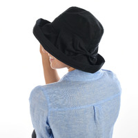 Big Bow Linen Sun Hat  | Black | Adjustable-S