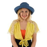 Big Bow Linen Sun Hat  | Blue - Denim Blue| Adjustable-S