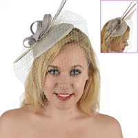 Large View Fascinator - Amanda with Feather Quills and Netting Veil