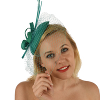 Fascinator - Amanda with Feather Quills and Netting Veil | Green - Honeydew Mint Green