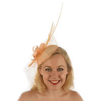 Fascinator - Amanda with Feather Quills and Netting Veil | Peach