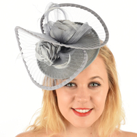 Hatinator - Brittany with Pleated Swirls and Roses | Grey - Medium Grey