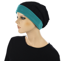 Sheer knit Beanie with Seamless Lining Set | Option 1 | Black Beanie /Teal Blue Liner