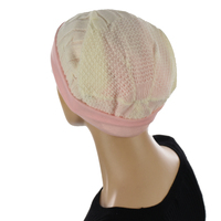 Sheer knit Beanie with Seamless Lining Set | Option 5 | Cream White Beanie/Pink Liner