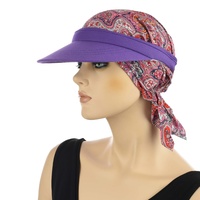 Chemo Head Wrap Scarf & Visor Set | Purple Visor N Pink Paisley Print Headwrap | XS/S
