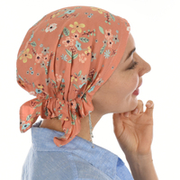 Chemo Head Wrap Scarf & Visor Set | Beige Visor & Orange Apricot Floral Headwrap | XS/S