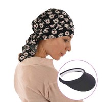 Chemo Head Wrap Scarf & Visor Set | Black Visor & Stretchable Floral Headwrap | S/M/L
