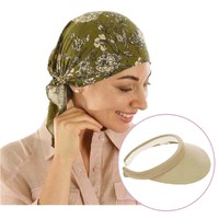 Chemo Head Wrap Scarf & Visor Set | Beige Visor & Stretchable Floral Headwrap | S/M/L