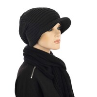 Ribbed Slouchy Beanie Cap with Swirly Jersey Beanie Liner | Black