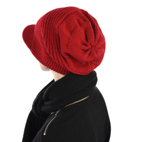 Ribbed Slouchy Beanie Cap with Swirly Jersey Beanie Liner | Red with Grey Liner