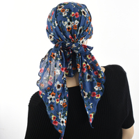 Ruffled Floral Print Triangle Scarf | #1 | Blossom Denim Blue
