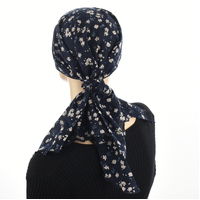 Ruffled Floral Print Triangle Scarf | Option 3 | Blossom Navy Blue