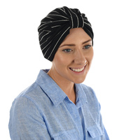 Striped Cotton Turban | Black with White Stripes | S/M