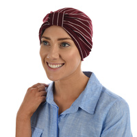 Striped Cotton Turban | Wine / Burgundy with White Stripes | L/XL