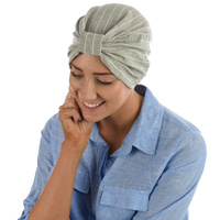 Striped Cotton Turban | Light Grey with White Stripes | L/XL