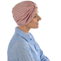 Striped Cotton Turban | Dusty Pink with White Stripes | XS/S