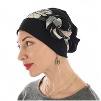 Premium Cotton Chemo Hat with Scarf Band | Option 1 | Black Beanie N Black Scarf Band