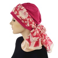 Premium Cotton Chemo Hat with Scarf Band | Option 10 | Pink