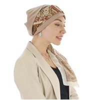 Premium Cotton Chemo Hat with Scarf Band | Option 11 | Black Beanie n Dusty Pink Butterfly Scarf Band