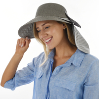 Garden Hat with Striped Convertible Neck Cover | Grey