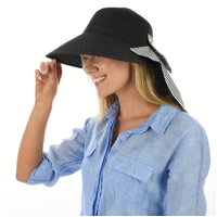 Garden Hat with Striped Convertible Neck Cover | Black