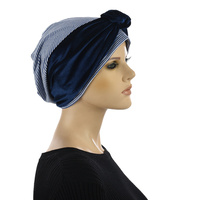 Cotton Beanie with Removable Velvet Headband | Option 4 | Royal Blue/White Beanie with Blue Velvet Headband