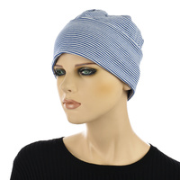 Option 1 | Royal Blue/White Striped Beanie with Navy Plaited Headband