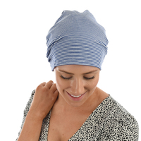 Striped Premium Cotton Beanie - Jodie | Option 1 | Royal Blue N White