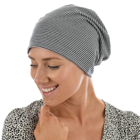 Striped Premium Cotton Beanie - Jodie | Option 2 | Black N White