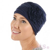 ROSETTE RUCHED BAMBOO TURBAN - HANNAH | Blue - Navy Blue / Dark Blue