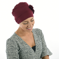 Bamboo Turban Hat with Climbing Rosettes - Lillian | Red - Burnt Red / Deep Red
