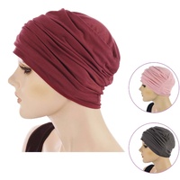 BAMBOO RUCHED TURBAN - RACHEL | Red - Wine Burgundy With Two Buttons