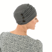 BAMBOO RUCHED TURBAN - RACHEL | Grey - Dark Grey With Three Buttons