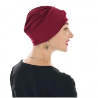 Bamboo Turban Hat with Removable Headband - Tracy | Claret Deep Red