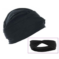 Red and Green Christmas Headband with Black Bamboo Turban Hat & Removable Headband