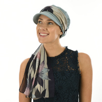 Cotton Cadet Cap with Scarf - Naomi | Option 1: Slate Blue | S/M