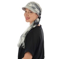  Cotton Cadet Cap with Scarf - Naomi | Option 4: Light Grey | S/M