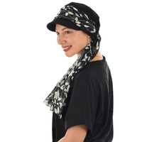  Cotton Cadet Cap with Scarf - Naomi | Option 5: Black | S/M
