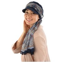  Cotton Cadet Cap with Scarf - Naomi | Option 7: Navy Blue | S/M