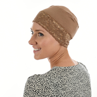 BAMBOO NIGHTCAP HAT LINER - WENDY | Camel / Dark Beige / Tan