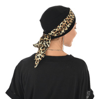 BAMBOO CLASSIC TURBAN - MICHELLE | Black with Leopard Print Sash