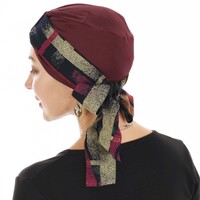 BAMBOO CLASSIC TURBAN - MICHELLE | Wine Maroon with Abstract Tulip Print Sash